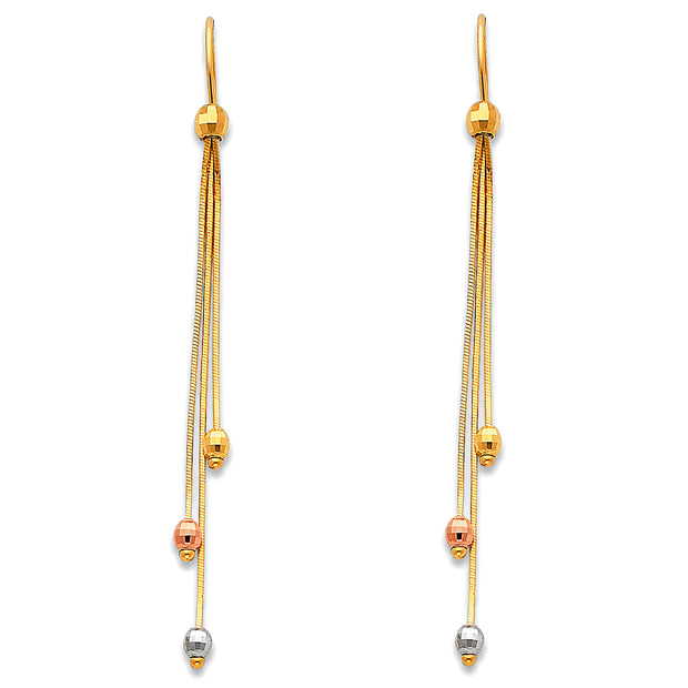 14K Gold Tassel Bead Dangle Earrings