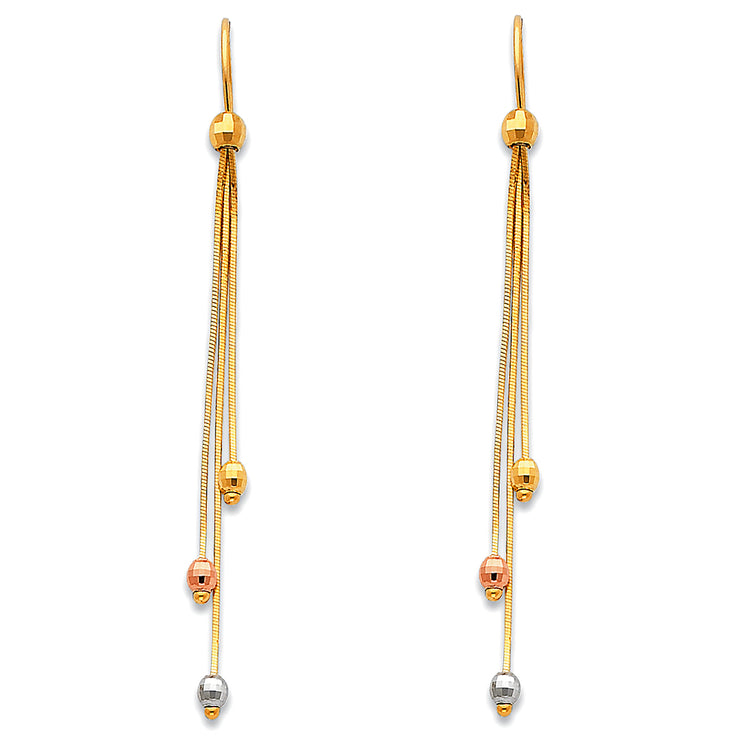 14K Gold Tassel Bead Dangle Earrings