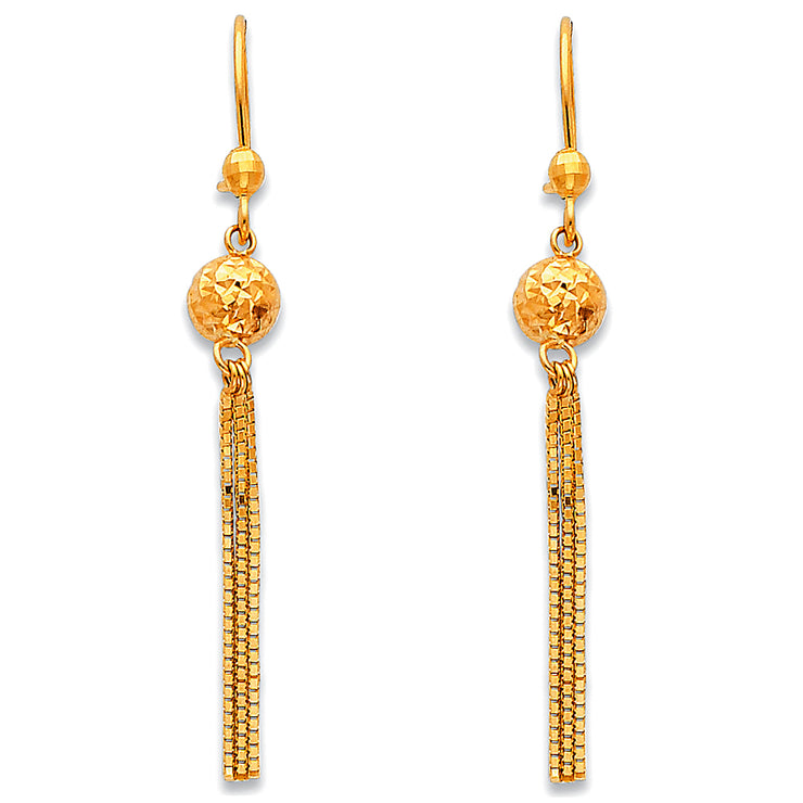 14K Gold Diamond Cut ball Dangle Earrings