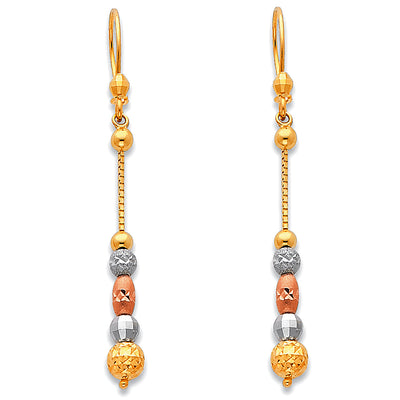 14K Gold Fancy Bead Dangle Earrings