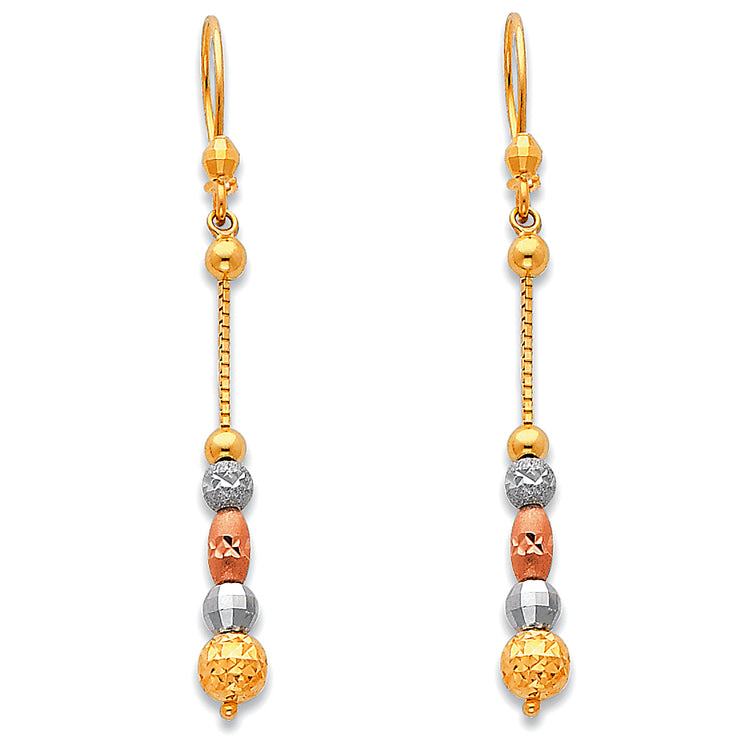 14K Gold Fancy Bead Dangle Earrings