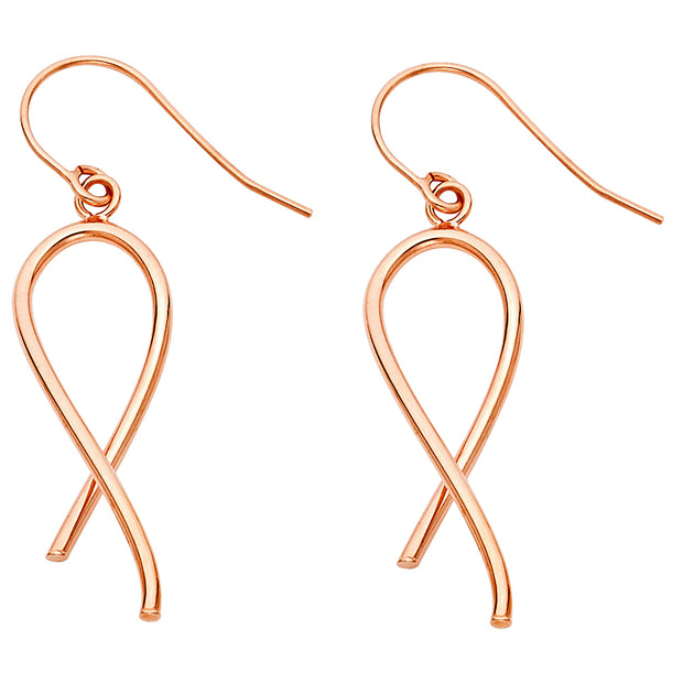 14K Pink Rose Gold Ribbon Breast Cancer Awareness Earrings