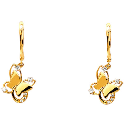 14K Gold CZ Stone Butterfly Desgin Earrings