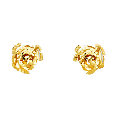 14K Gold Open Rose Flower Stud Earrings