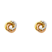 14K Gold Flower CZ Stone Stud Earrings