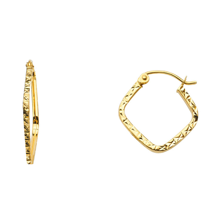 14K Gold 1.5mm Square Tube Diamond Cut Square Hoops