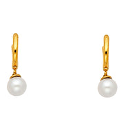 14K Gold Hanging Earrings with 6mm Freshwater Cultured Pearl