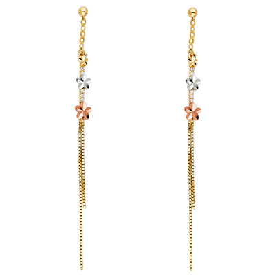 14K Gold Flower Hanging Earrings