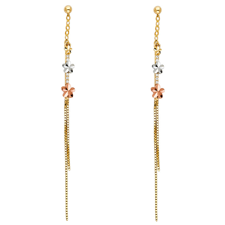 14K Gold Flower Hanging Earrings