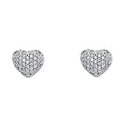 14K Gold CZ Stone Heart Stud Earrings