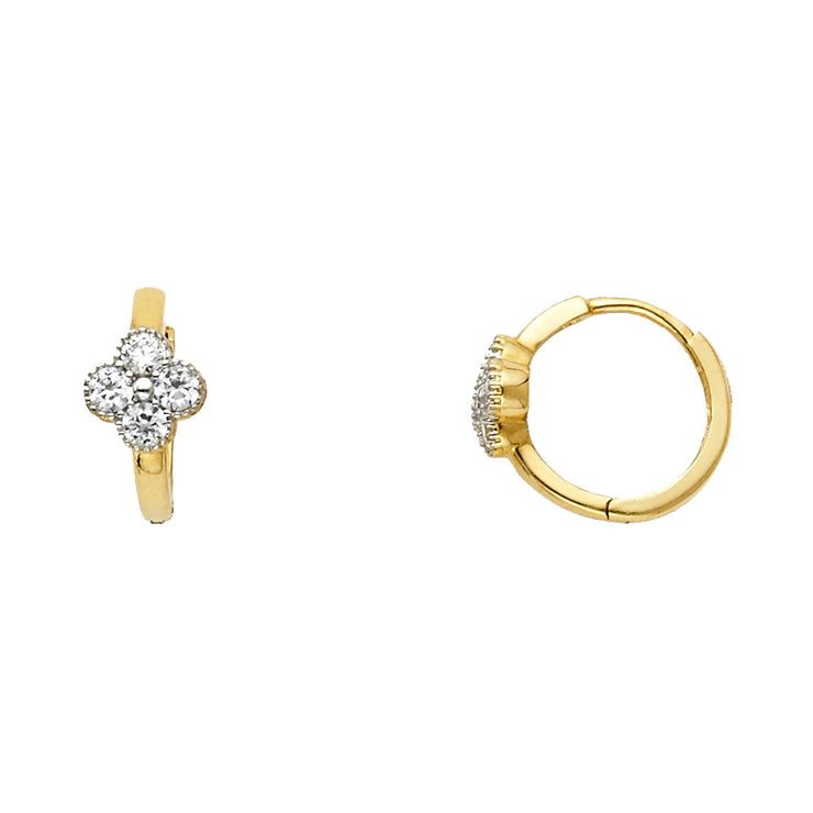 14K Gold 6mm Flower CZ Stone Huggie Hoops