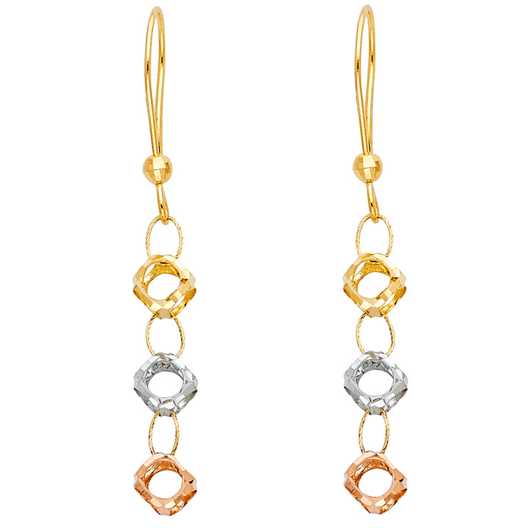 14K Gold Perforated Ball Hanging Earrings