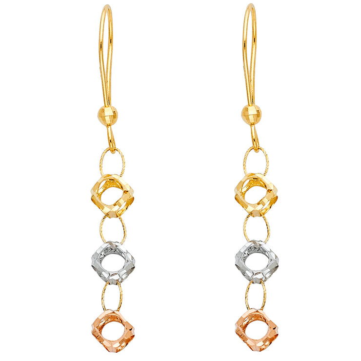 14K Gold Perforated Ball Hanging Earrings