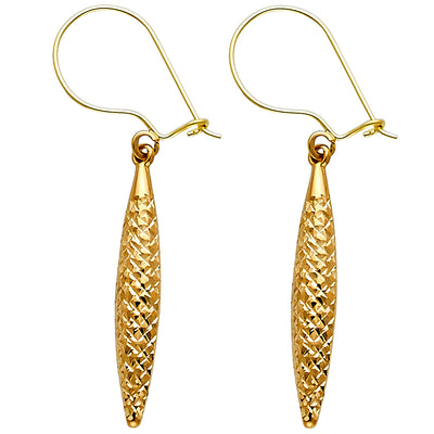 14K Gold Diamond Cut Hollow Hanging Earrings