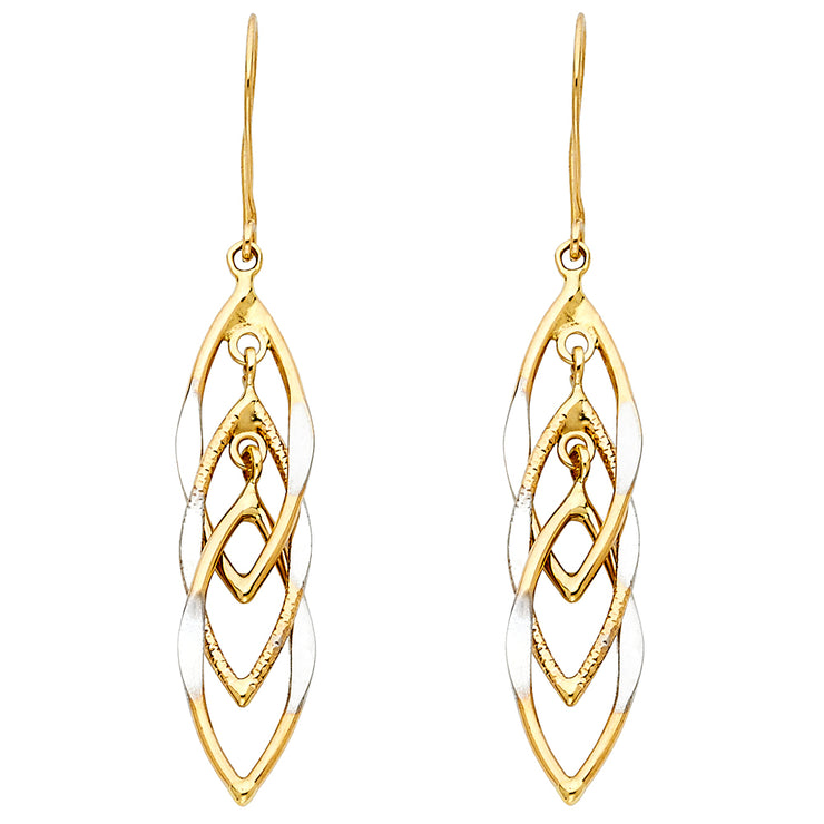 14K Gold MUL Hanging Hollow Design Tube Earrings