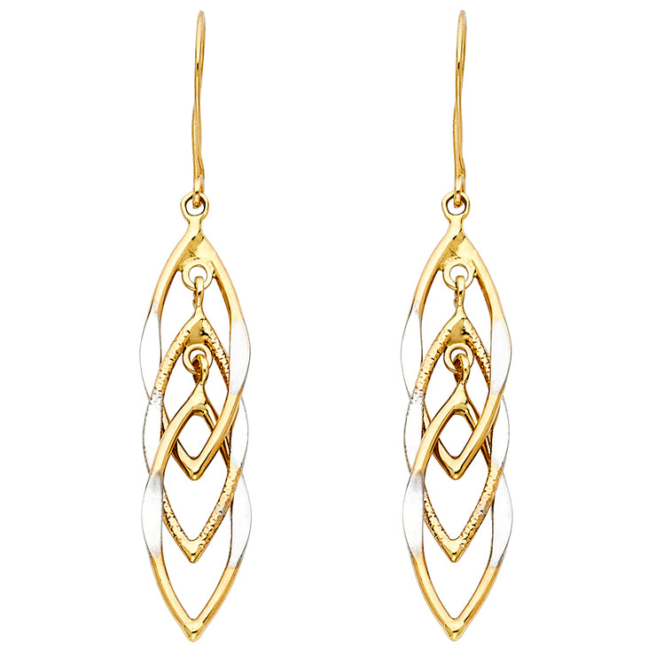 14K Gold MUL Hanging Hollow Design Tube Earrings