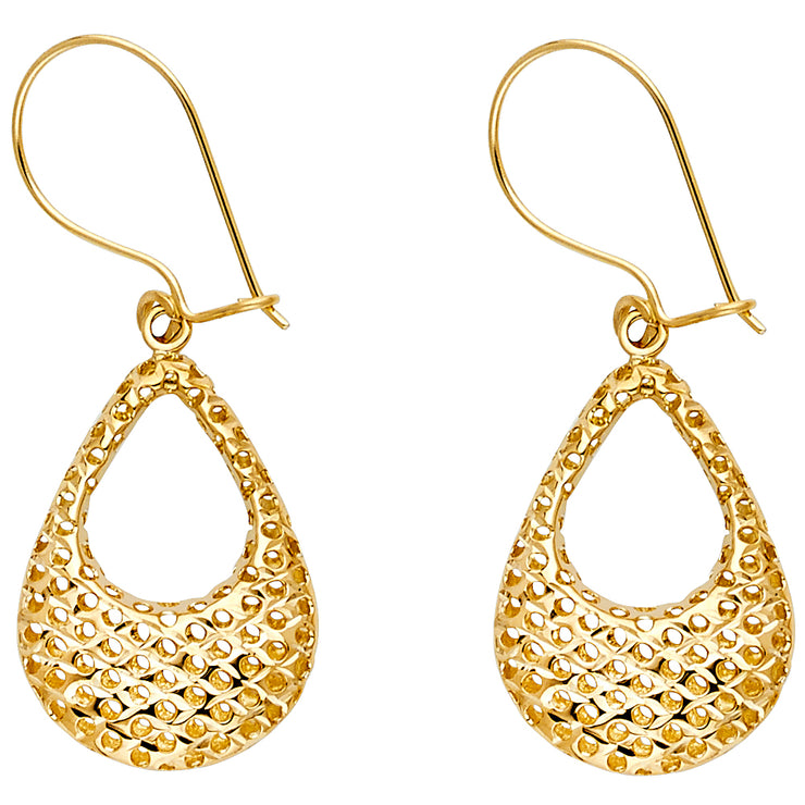 14K Gold Hollow Perforated Hanging Earrings