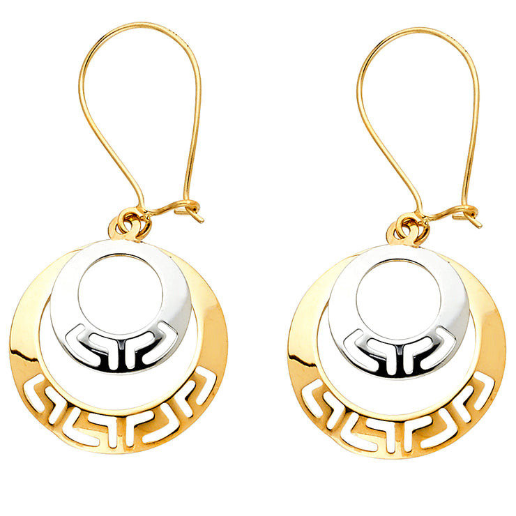 14K Gold Greek Cut Out RD Drop Earrings