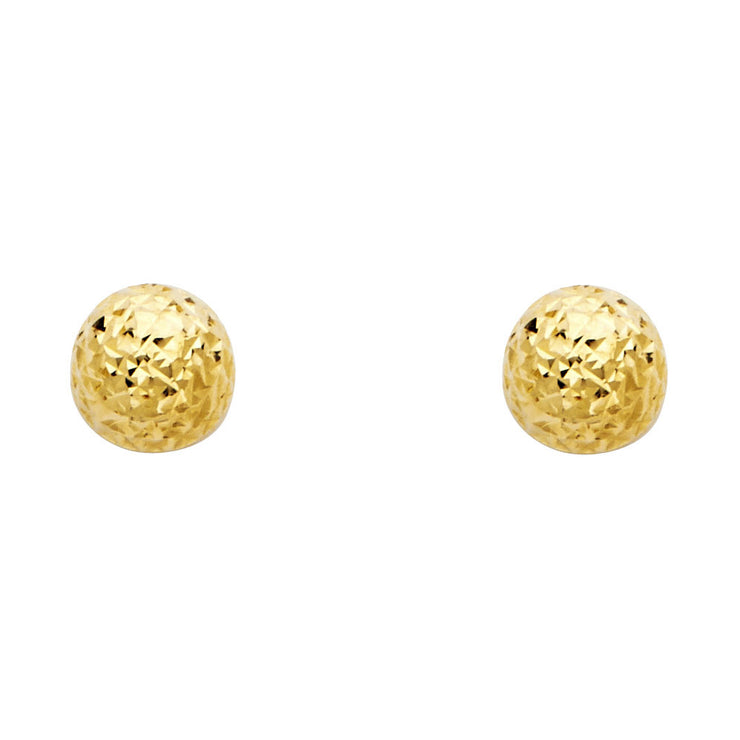 14Y 8mm Diamond Cut Half Ball Earrings