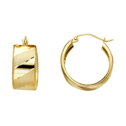 14K Gold ST Wide Diagonal Diamond Cut Hoops