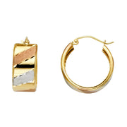 14K Gold ST Wide Diagonal Diamond Cut Hoops