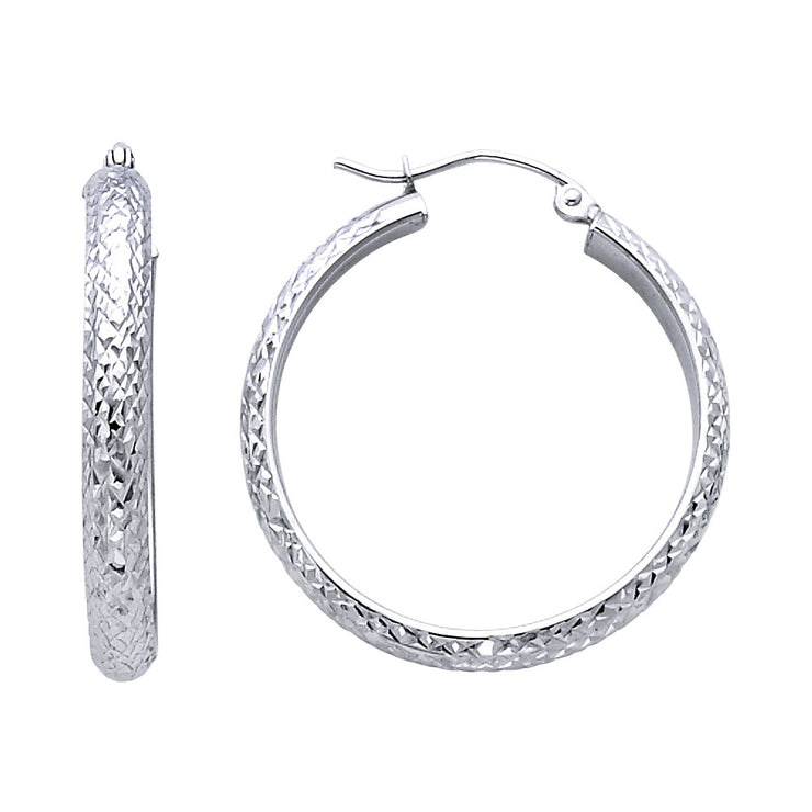 14K Gold 3.5mm Diamond Cut Hoops