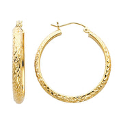 14K Gold 3.5mm Diamond Cut Hoops