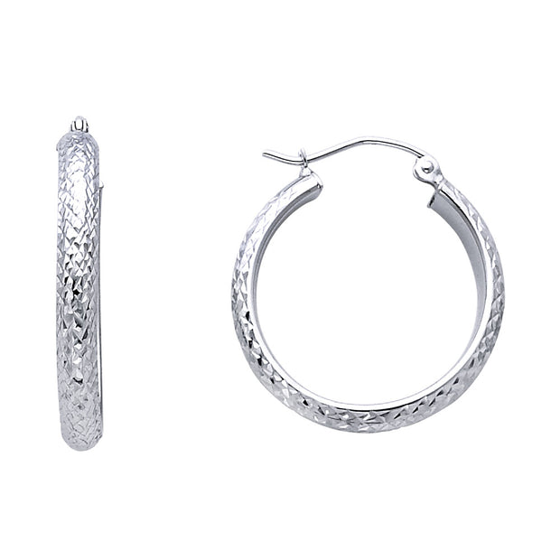 14K Gold 3.5mm Diamond Cut Hoops