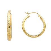 14K Gold 3.5mm Diamond Cut Hoops