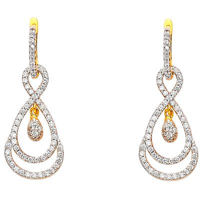 14K Gold CZ Stone Infinity Hanging Earrings