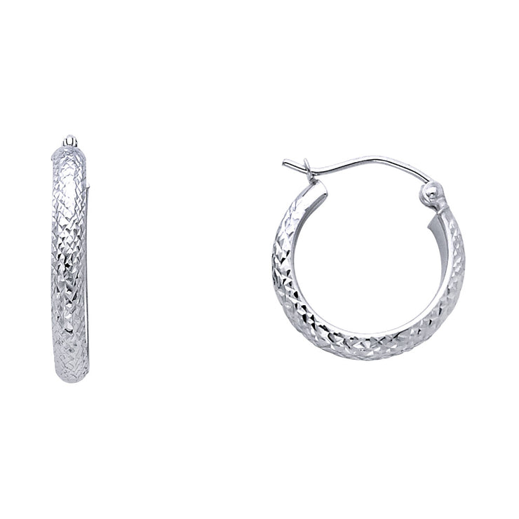 14K Gold 3.5mm Diamond Cut Hoops