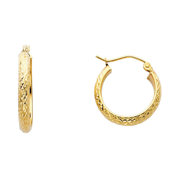 14K Gold 3.5mm Diamond Cut Hoops