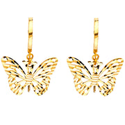 14K Gold Diamond Cut Butterfly Hanging Earrings