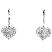 14K Gold CZ Stone Heart Hanging Earrings