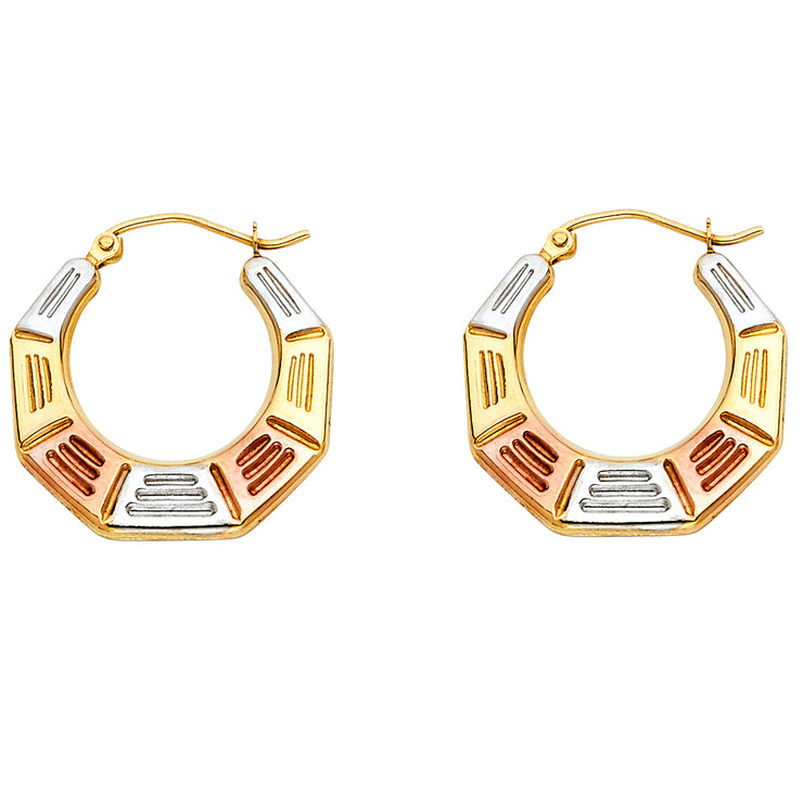 14K Gold Fancy Hollow Hoops