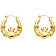 14K Gold Claddagh Hollow Hoops