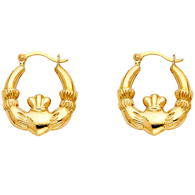 14K Gold Claddagh Hollow Hoops