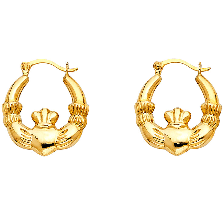 14K Gold Claddagh Hollow Hoops