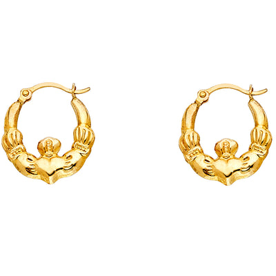 14K Gold Claddagh Hollow Hoops