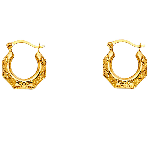 14K Gold Fancy Hollow Hoops