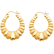 14K Gold Fancy Hollow Hoops