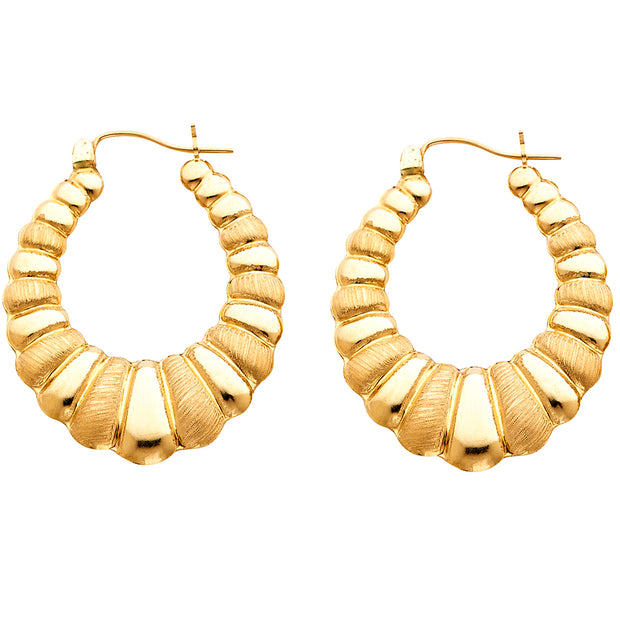 14K Gold Fancy Hollow Hoops