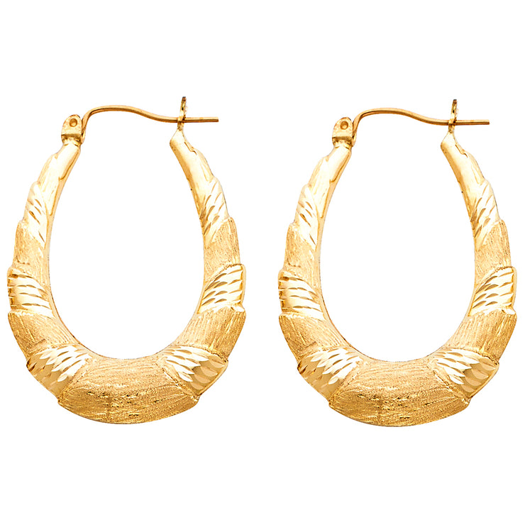 14K Gold Fancy Hollow Hoops