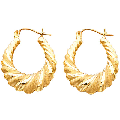 14K Gold Fancy Hollow Hoops