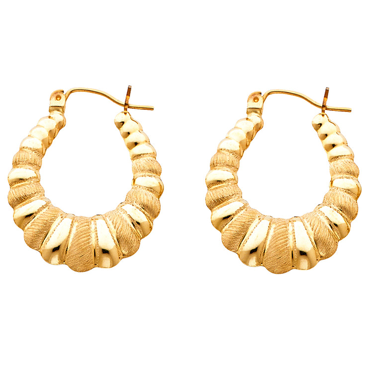 14K Gold Fancy Hollow Hoops