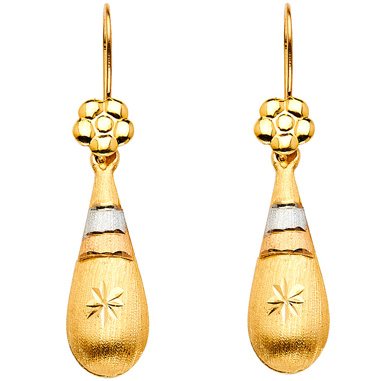 14K Gold Hollow Teardrop Hanging Earrings