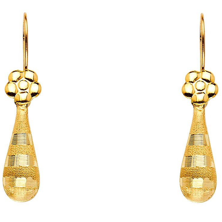 14K Gold Hollow Teardrop Hanging Earrings