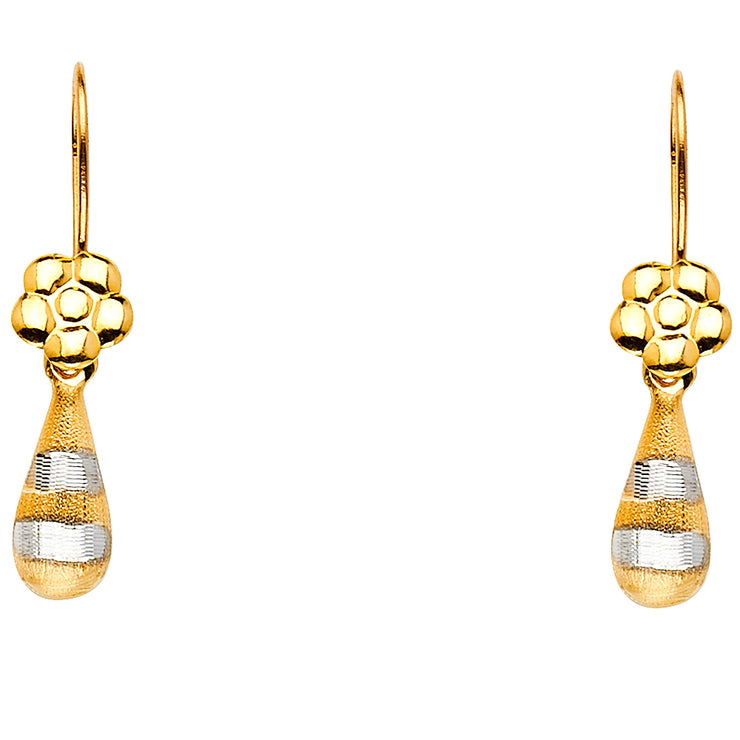 14K Gold Hollow Teardrop Hanging Earrings