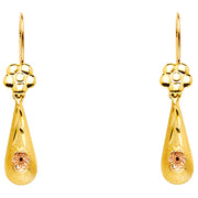 14K Gold Hollow Flower Teardrop Hanging Earrings