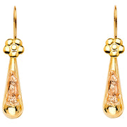 14K Gold Hollow Guadalupe Teardrop Hanging Earrings